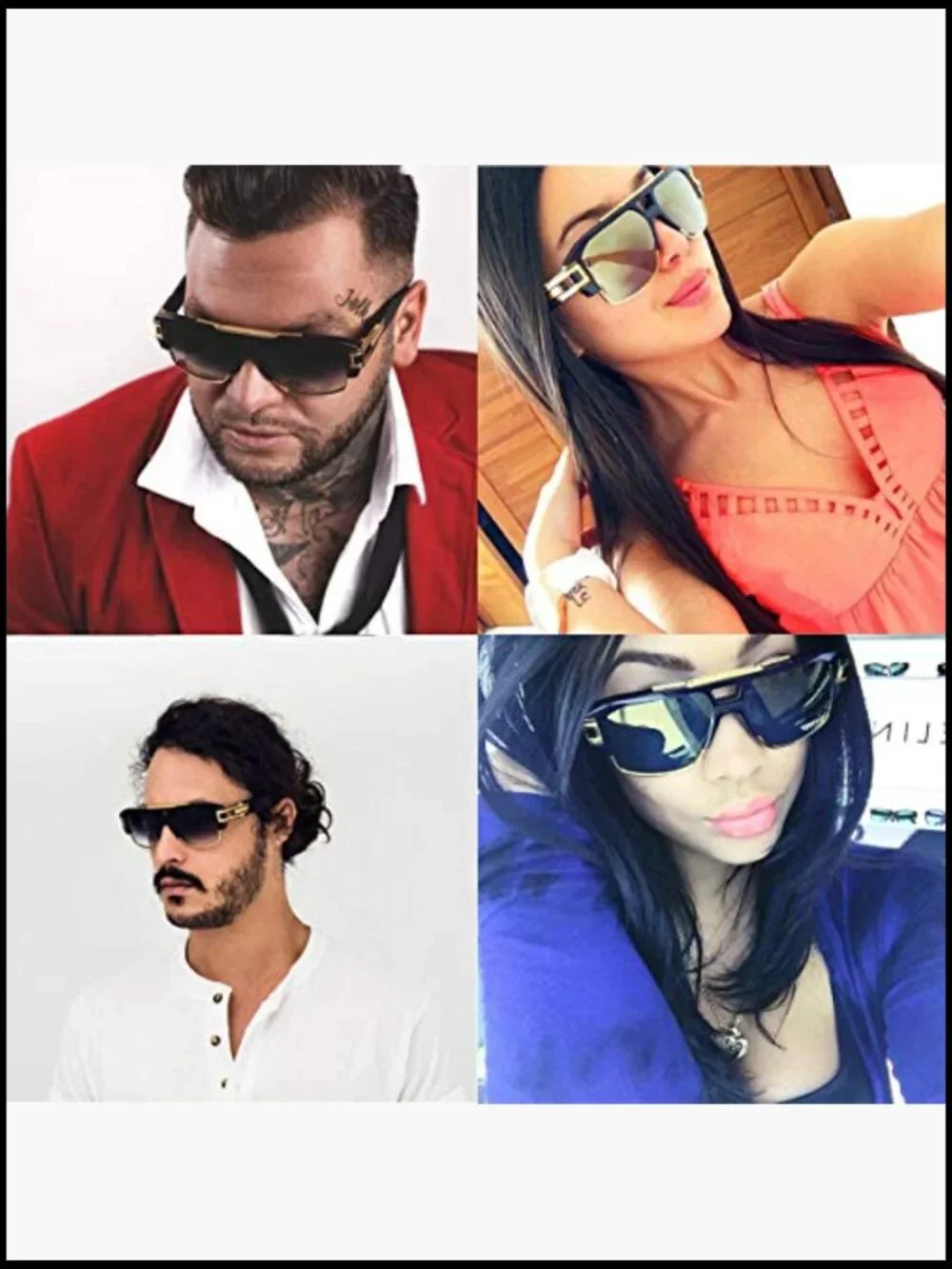 Square Sunglasses for Men Oversized Retro Semi Rimless Gold Alloy Frame UV400